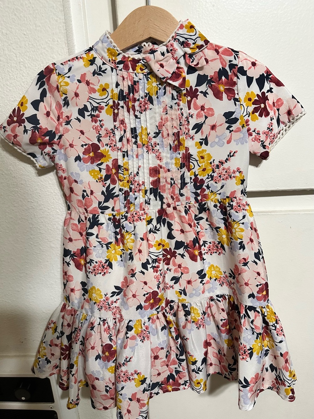 Janie and Jack White Floral Pintuck Dress with Pink & Yellow Blooms